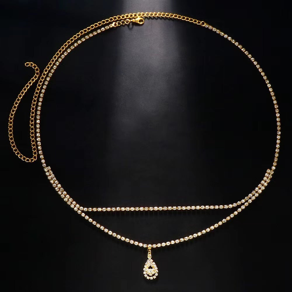 Mehrreihige Strass-Taillenkette – Body Chain in Gold oder Silber, verstellbar