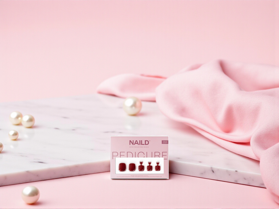 NAILD – Dark Red Toe Softgel Press-On Nails | Elegante Pediküre in tiefem Rot
