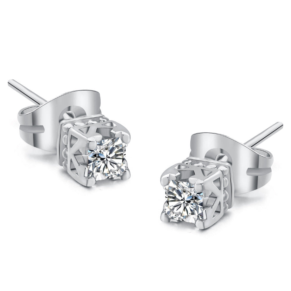 "Four-claw Stud Earrings Zircon Micro-inlaid White Gold Plated" - Beauty Visions