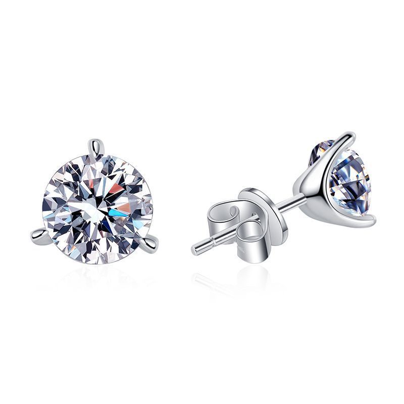 Klassische 3-Krappen Ohrstecker „Solitaire“ – Moissanit / High-Carbon • Silber • Unisex (0,3–2,0 ct)