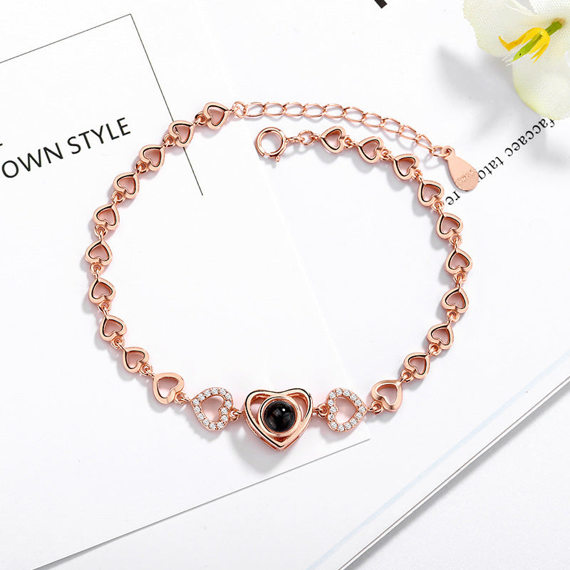 S925 „Heart-to-Heart“ Armband – Unisex, Platin/Roségold