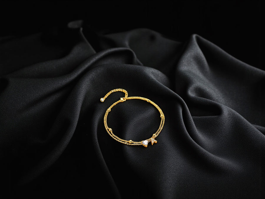 Initialen-Fußkette A–Z mit Herz-Zirkonia – doppellagig & verstellbar