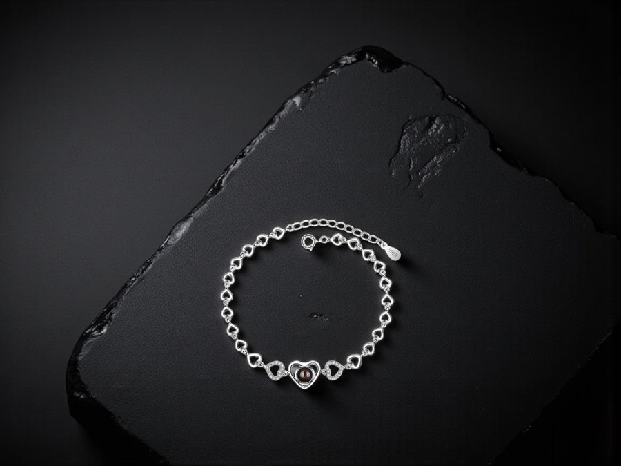 S925 „Heart-to-Heart“ Armband – Unisex, Platin/Roségold