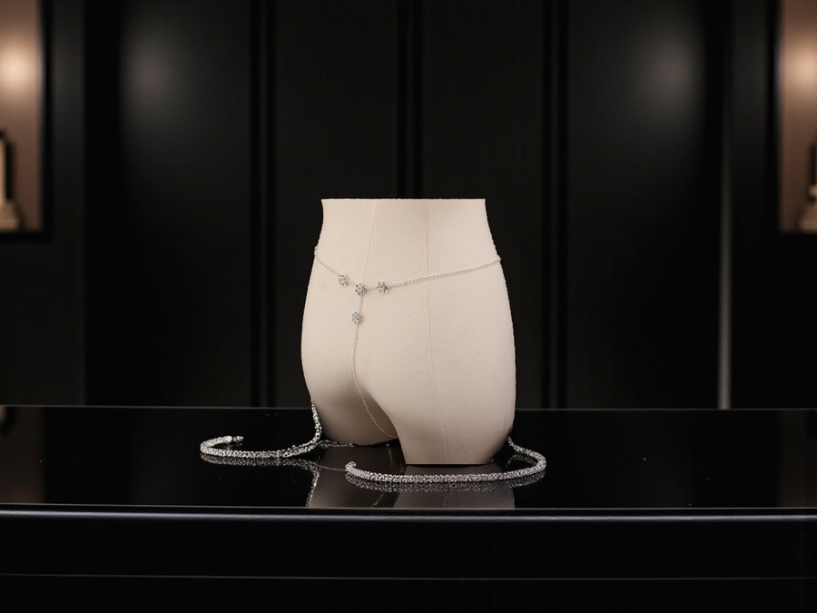 Strass-Taillenkette – zarte Body Chain in Silber, verstellbar