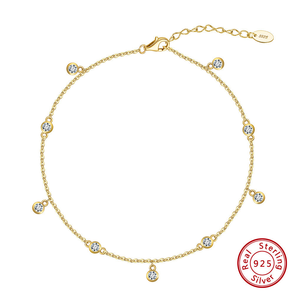 Filigranes Zirkonia-Fußkettchen – verstellbar, Gold- oder Platin-Finish