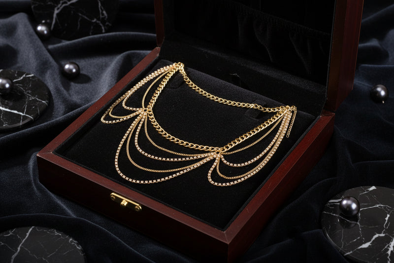 Trendy Hot Girl Waist Chain Rhinestone Wave Type Body Chain – Glamouröse Taillenkette mit Wellen-Design