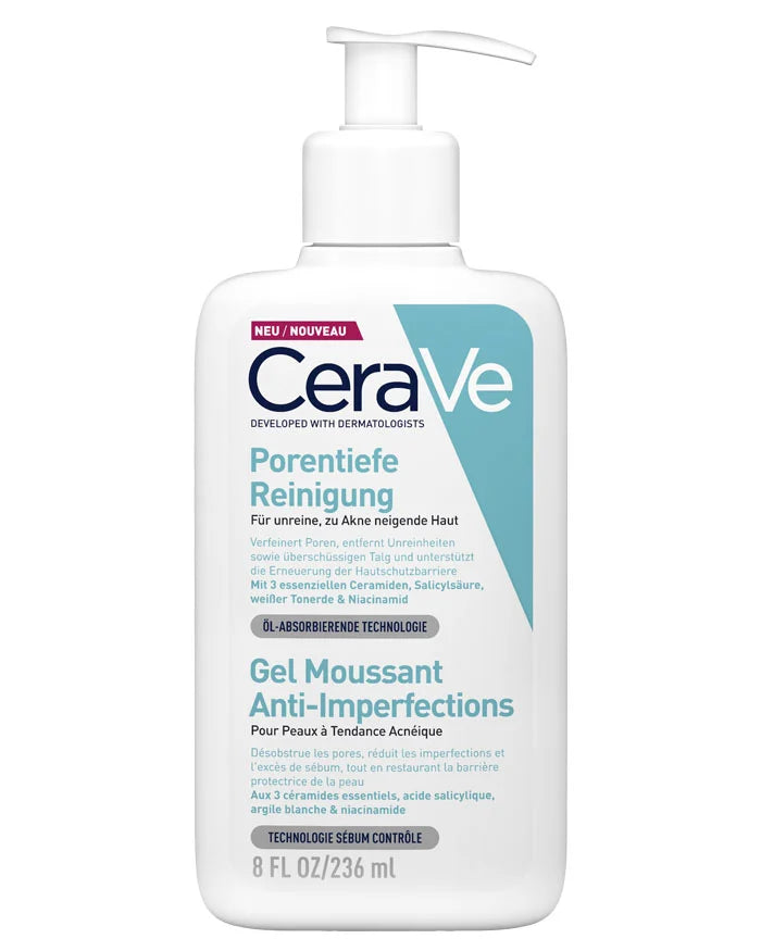 CeraVe Porentiefe Reinigung Gel – Sanftes Gesichtsreinigungsgel für unreine Haut | Entfernt Make-up & überschüssiges Fett