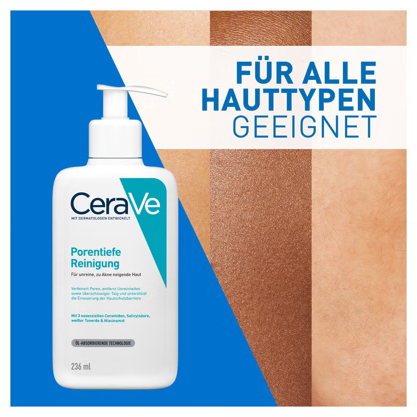CeraVe Porentiefe Reinigung Gel – Sanftes Gesichtsreinigungsgel für unreine Haut | Entfernt Make-up & überschüssiges Fett
