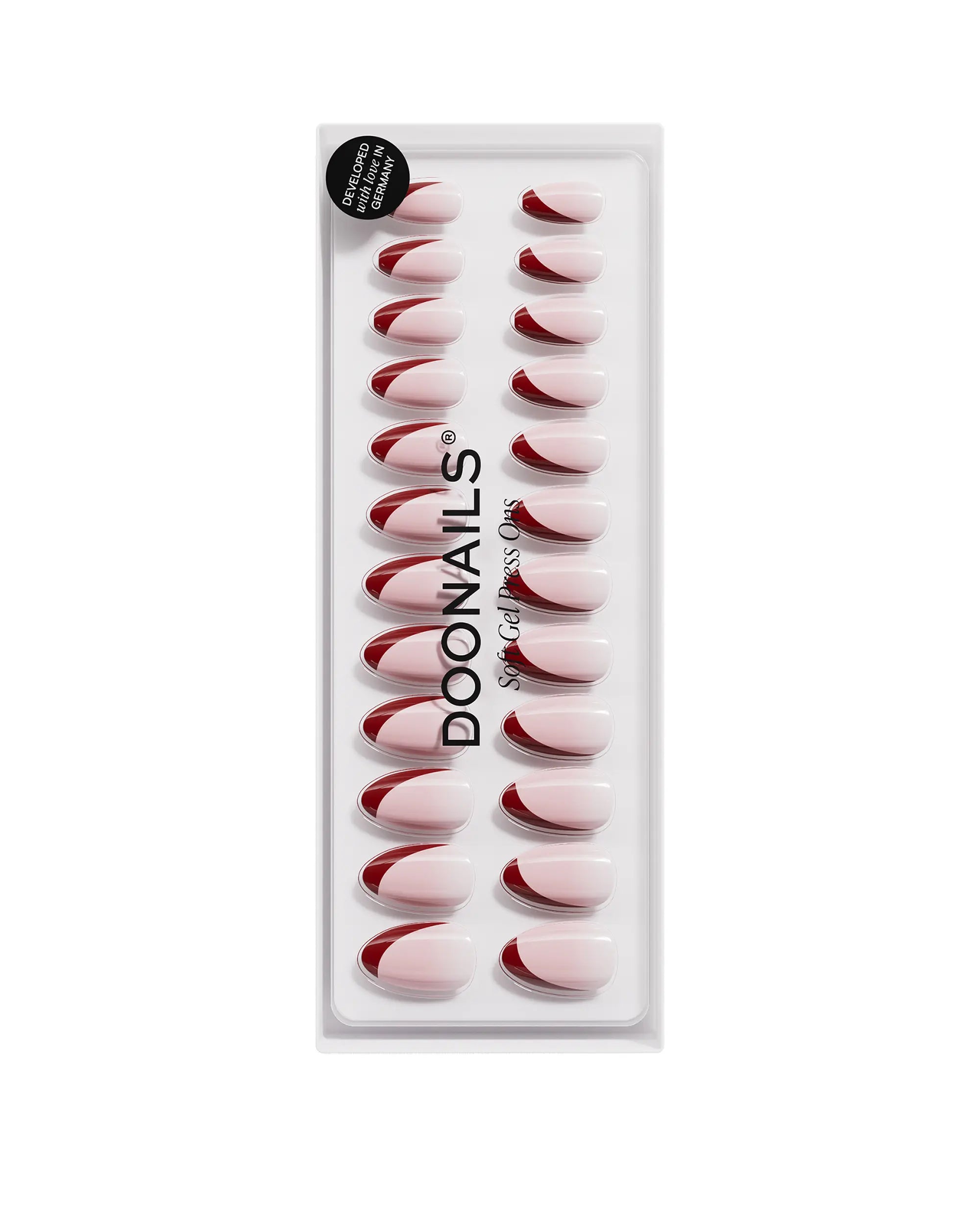 DOONAILS Soft Gel Press Ons „Red Slate French“ – Short Almond (30 Stk.)