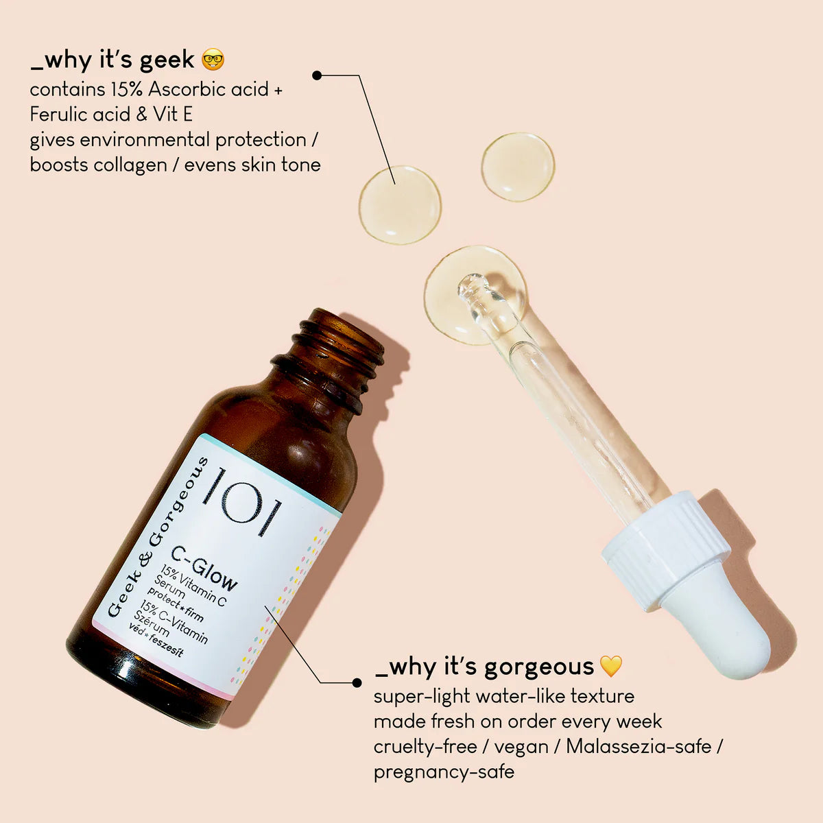 Geek & Gorgeous C-Glow Serum 30ml – 15% Vitamin C Gesichtsserum | Aufhellend, Anti-Aging & Feuchtigkeitspflege