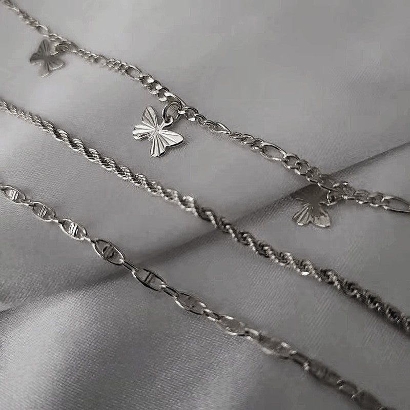 Butterfly anklet – 3-piece set in gold &amp; silver 