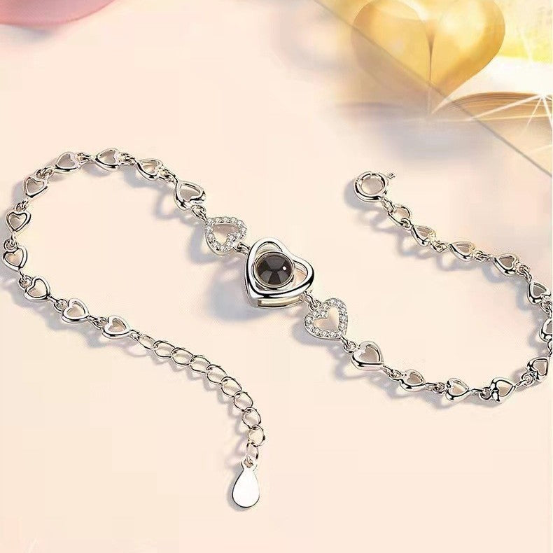 S925 „Heart-to-Heart“ Armband – Unisex, Platin/Roségold