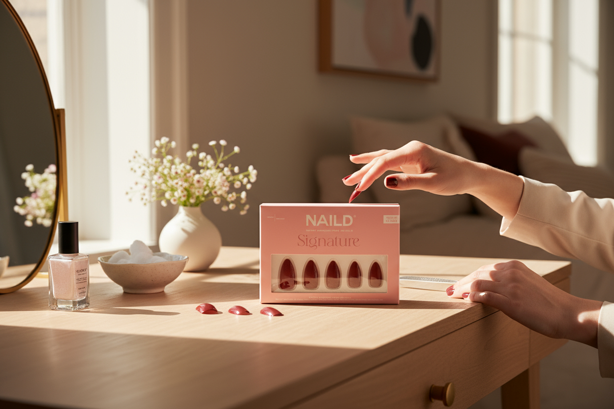 NAILD – Bloody Mary Almond Softgel Press-On Nails | Intensive Farbe, elegante Form, makelloses Finish