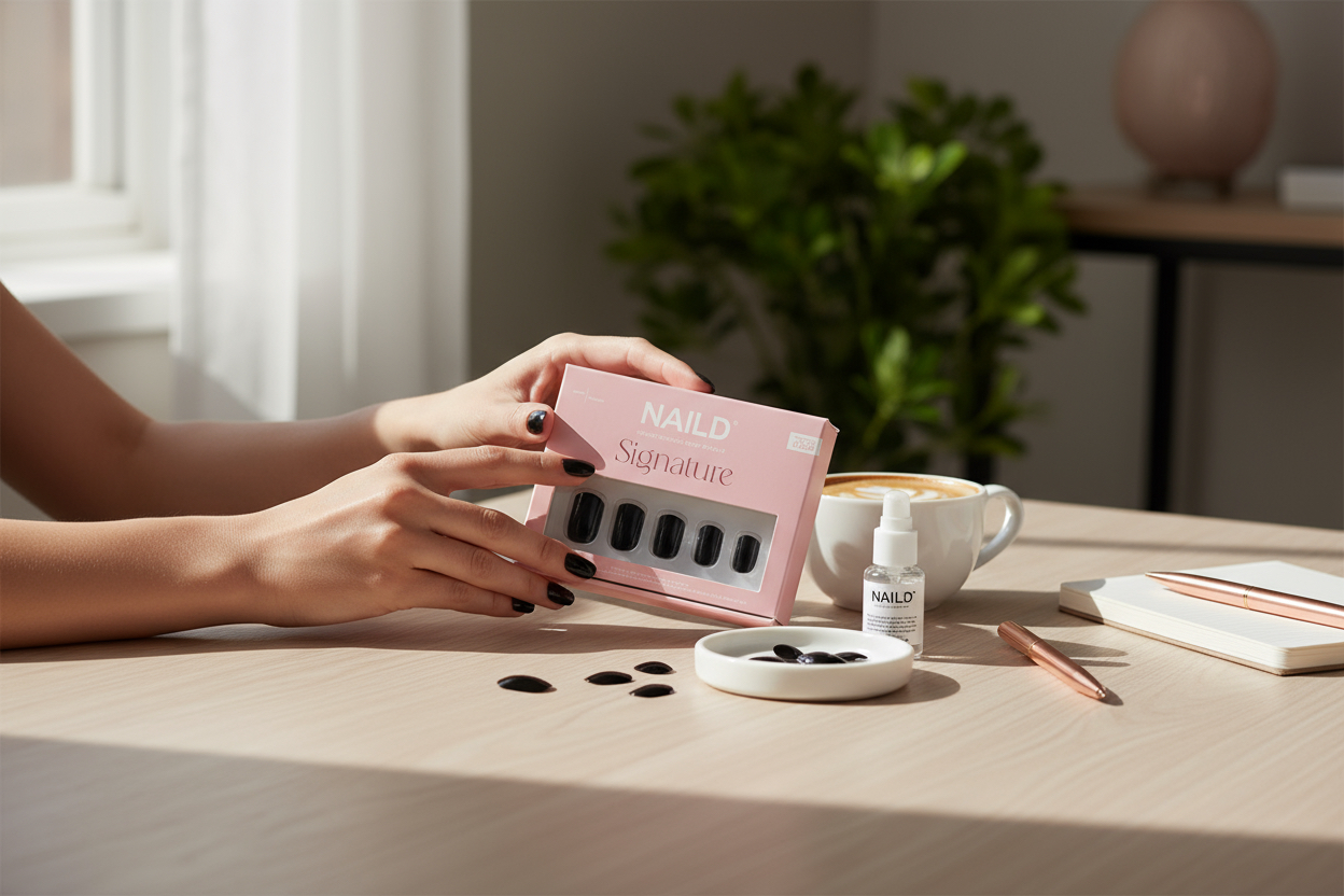 NAILD – Myrthe Short XS Softgel Press-On Nails | Tiefschwarz, elegant & stark im Ausdruck