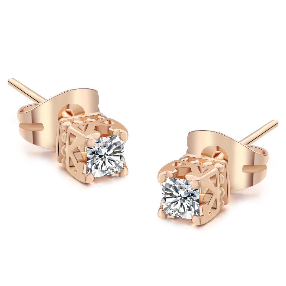 "Four-claw Stud Earrings Zircon Micro-inlaid White Gold Plated" - Beauty Visions