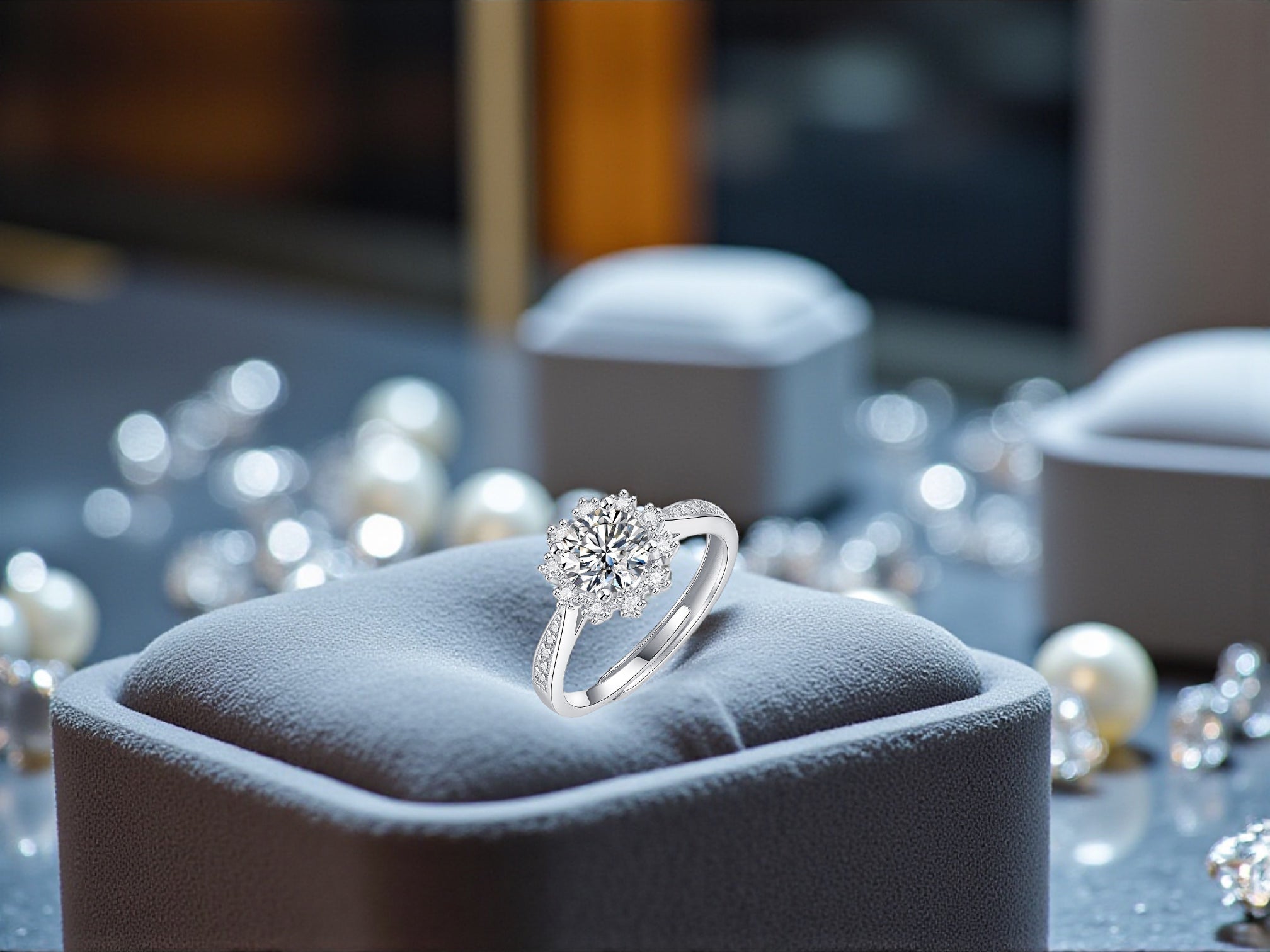 S925 Silberring »Ice & Snow« – verstellbarer Pavé-Cluster Damenring