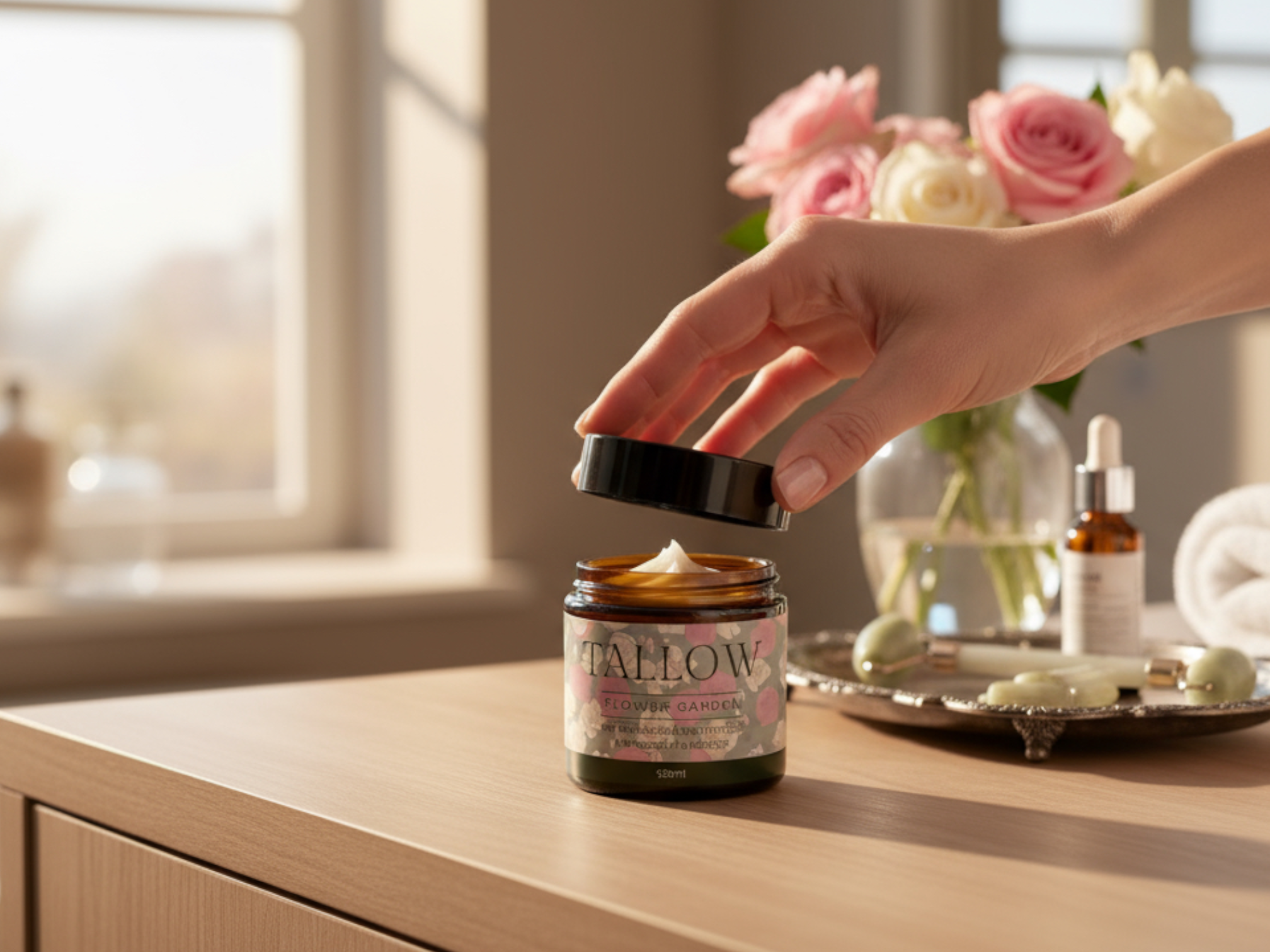 Tallow Care Cream “Flower Garden” 120 ml – rich balm with rose, jasmine &amp; sage aroma