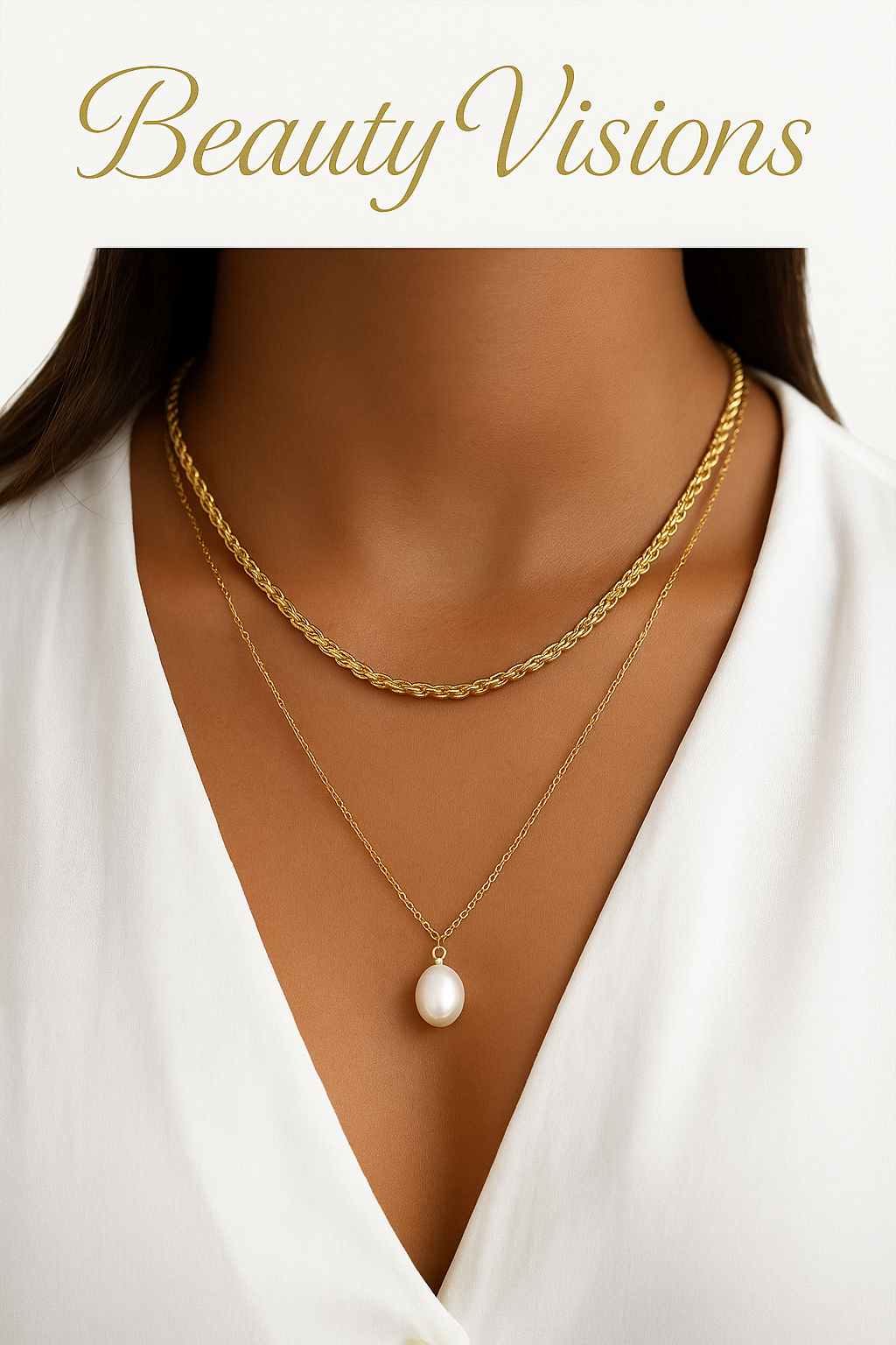 multi-layered necklace with rice grain beads and twist design 