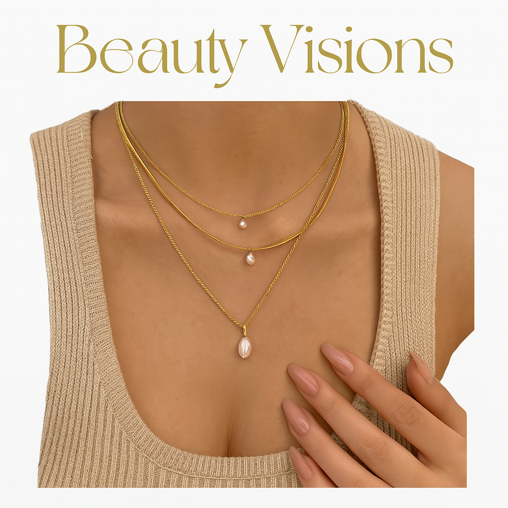 stylish layered necklace with pearl pendant-Beauty Visions 