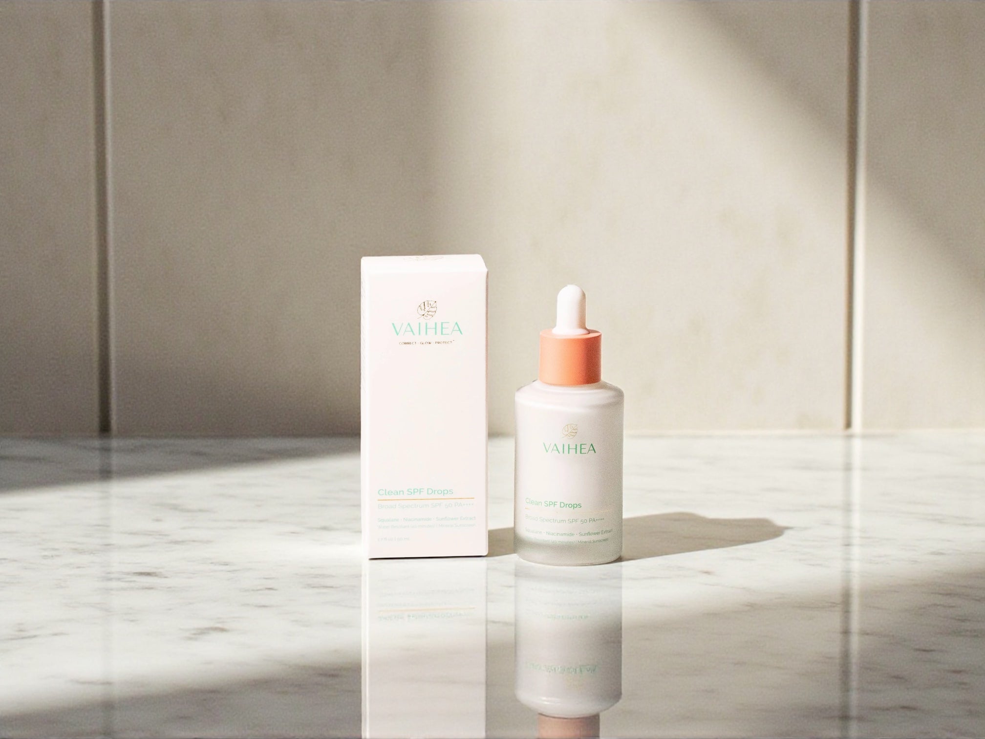 CLEAN SPF DROPS SPF 50 by Vaihea Skincare – Leichte Sonnenpflege mit Niacinamid & Squalan