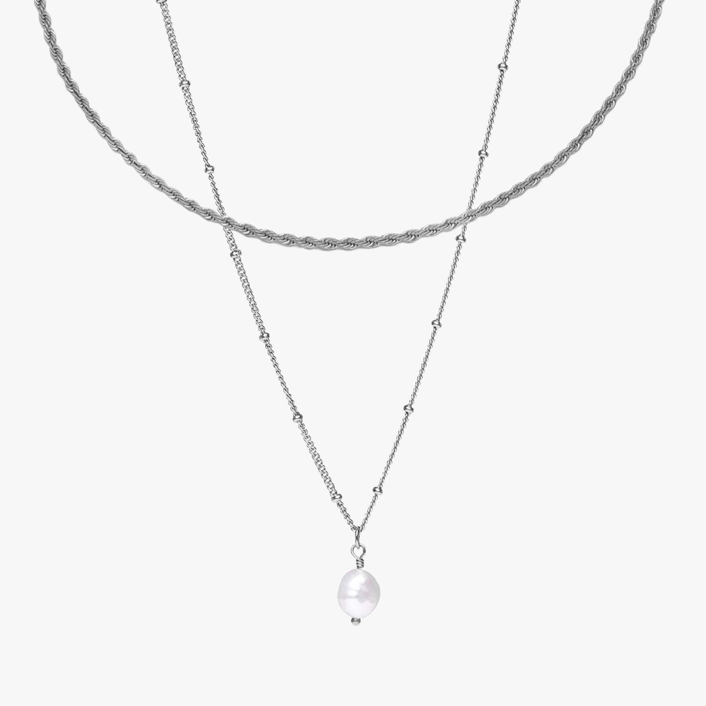 multi-layered necklace with rice grain beads and twist design 