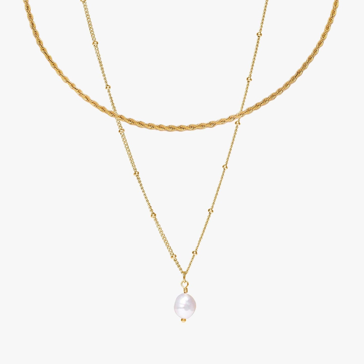 multi-layered necklace with rice grain beads and twist design 