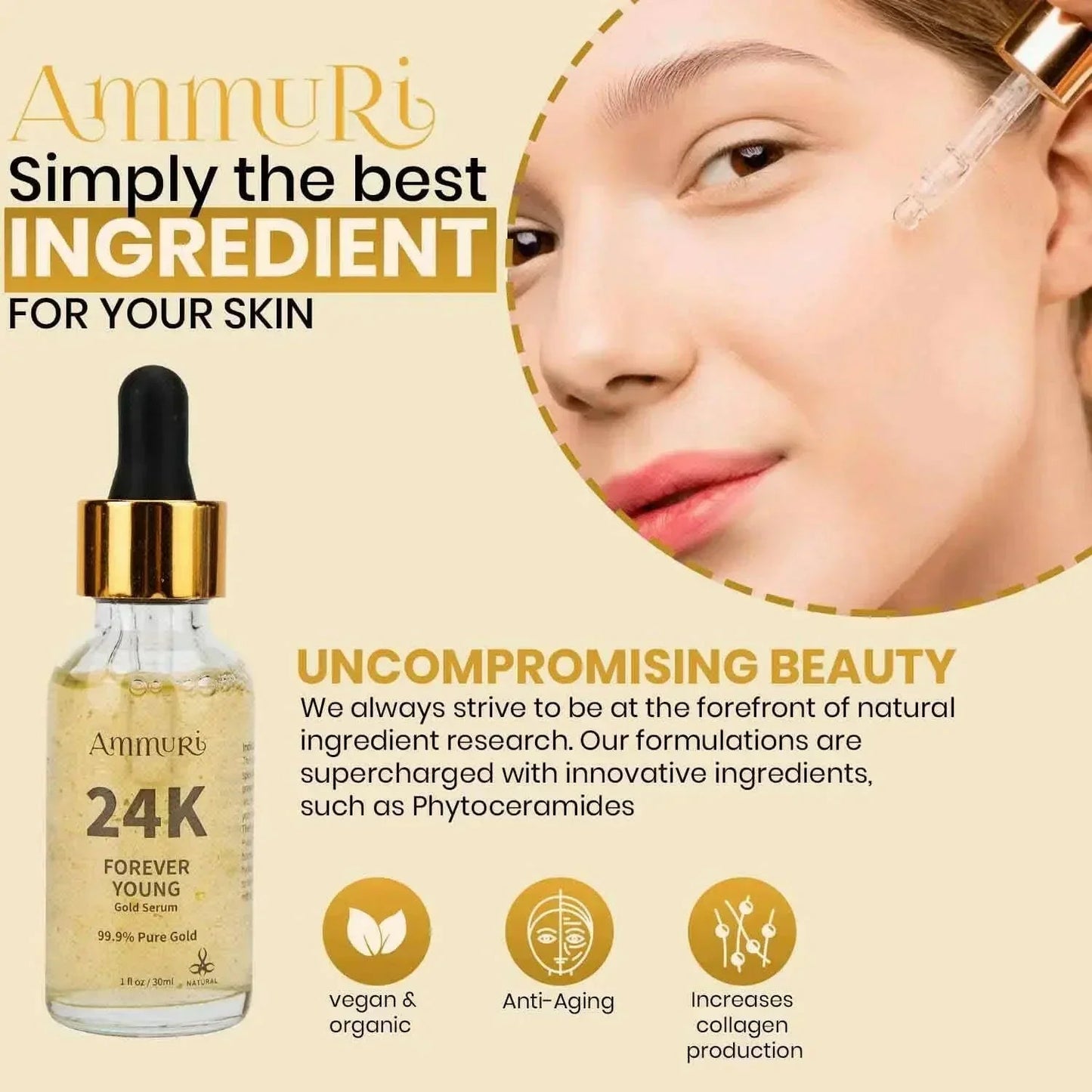 Ammuri 24K Gold Face Serum – Luxus Anti-Aging Pflege mit strahlendem Glow (30 ml)