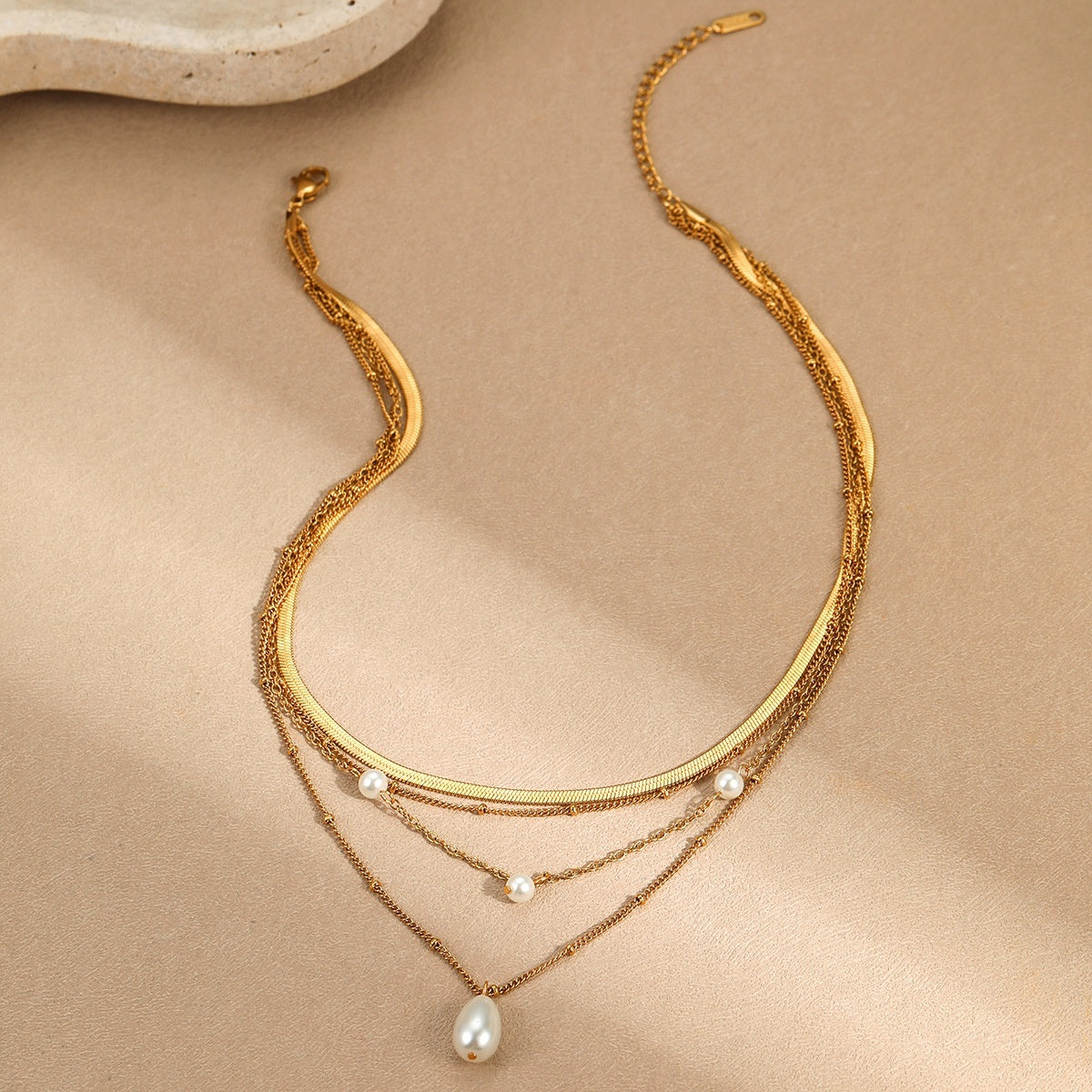stylish layered necklace with pearl pendant-Beauty Visions 