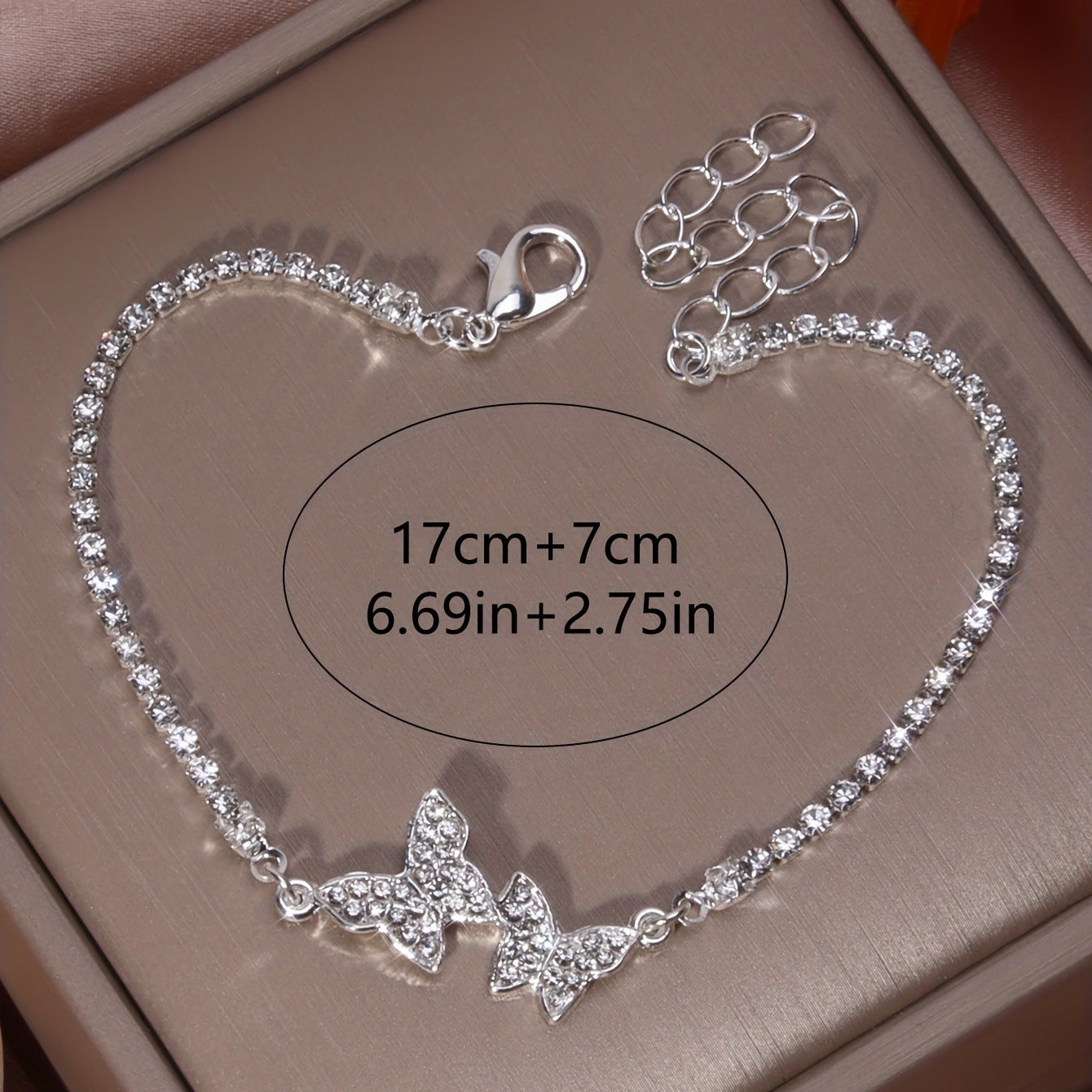 Schmetterling-Fußkette mit Strass – zart, glänzend, silber