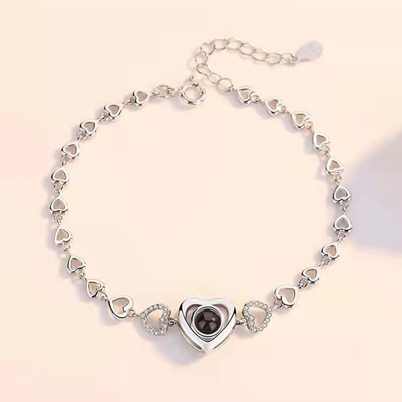 S925 „Heart-to-Heart“ Armband – Unisex, Platin/Roségold