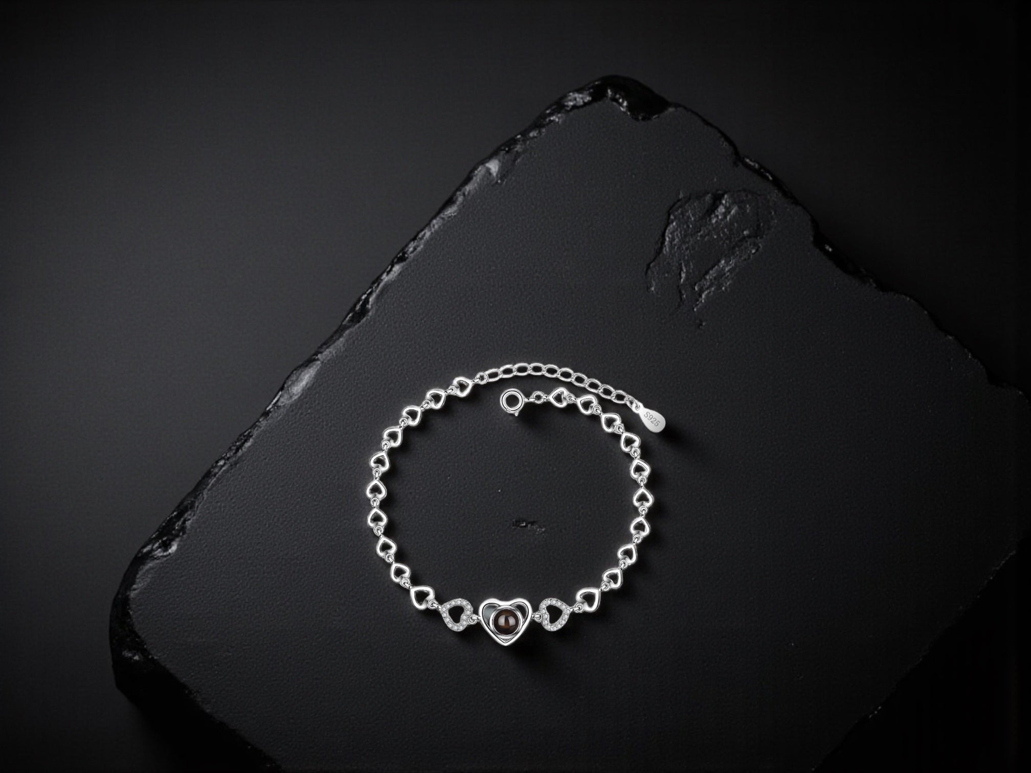 S925 „Heart-to-Heart“ Armband – Unisex, Platin/Roségold