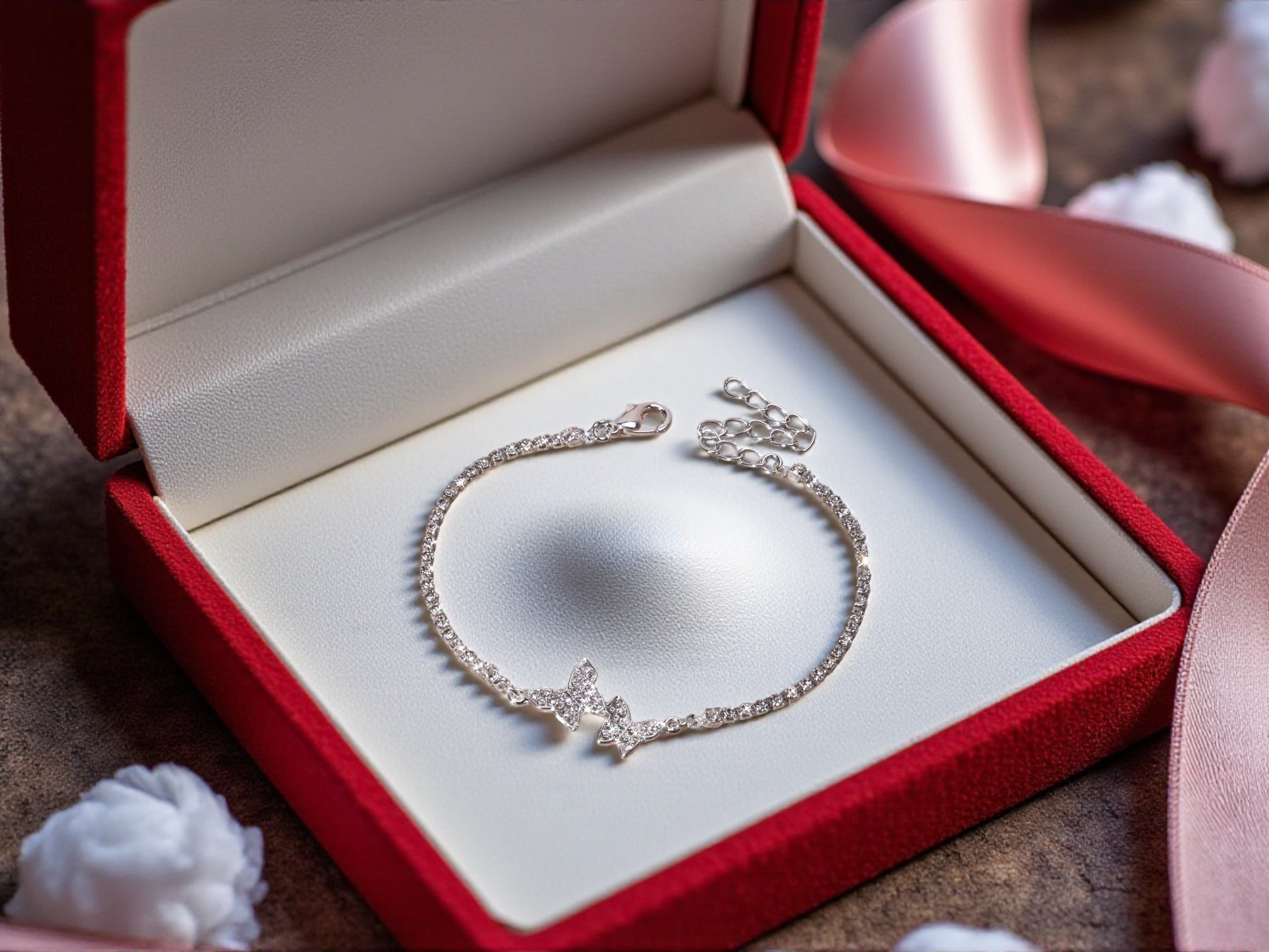 Schmetterling-Fußkette mit Strass – zart, glänzend, silber