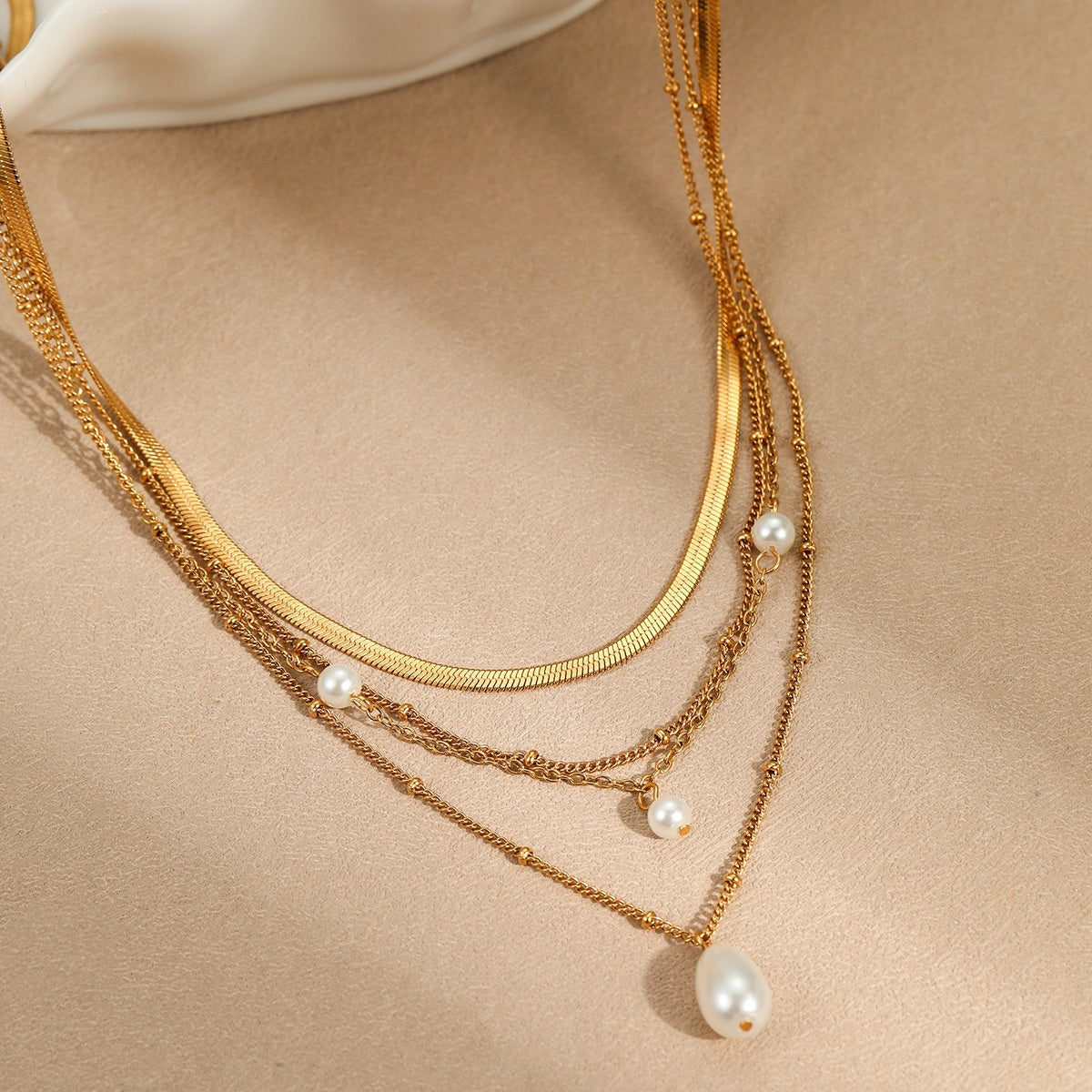 stylish layered necklace with pearl pendant-Beauty Visions 