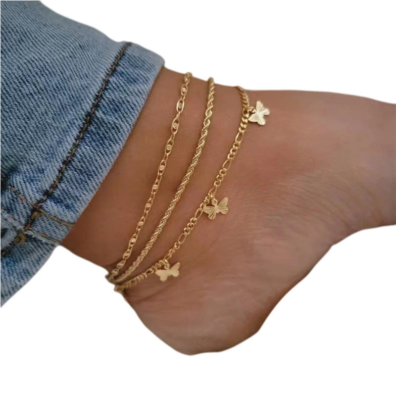 Schmetterlings-Fußkettchen – 3-teiliges Set in Gold &amp; Silber