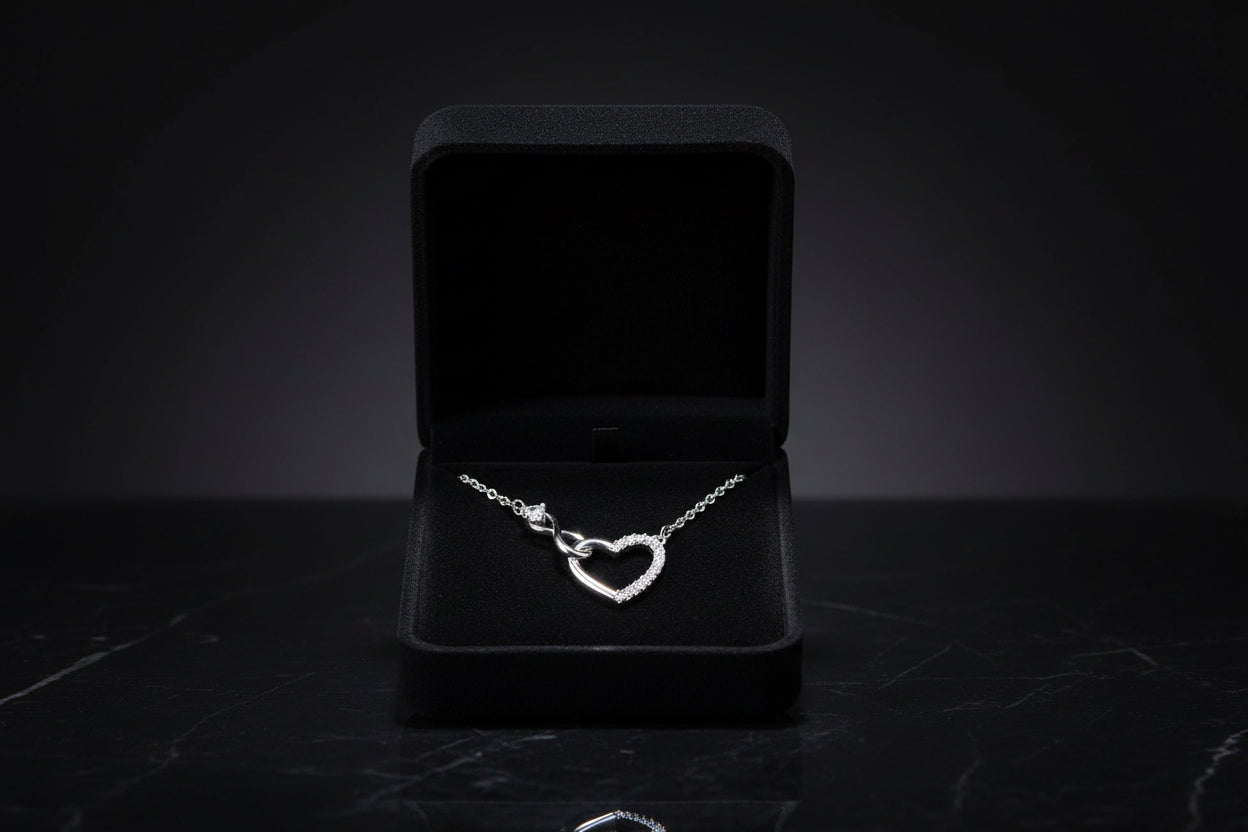 Womens Heart-Shaped Zircon Infinity Love Necklace