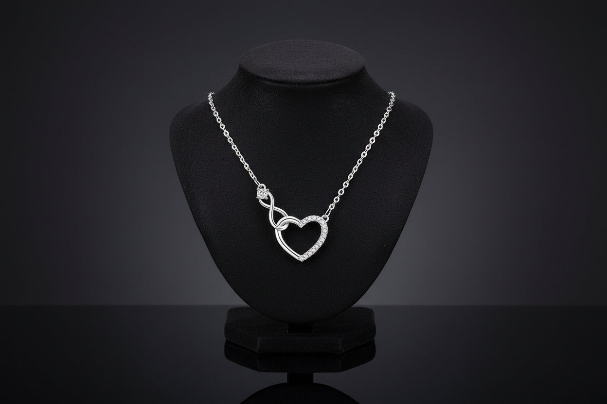 Womens Heart-Shaped Zircon Infinity Love Necklace