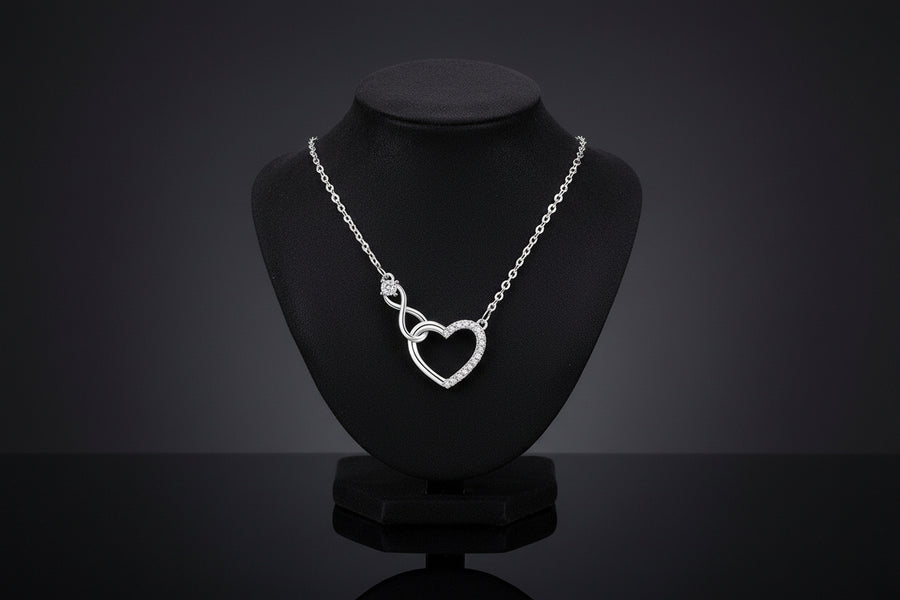 Womens Heart-Shaped Zircon Infinity Love Necklace