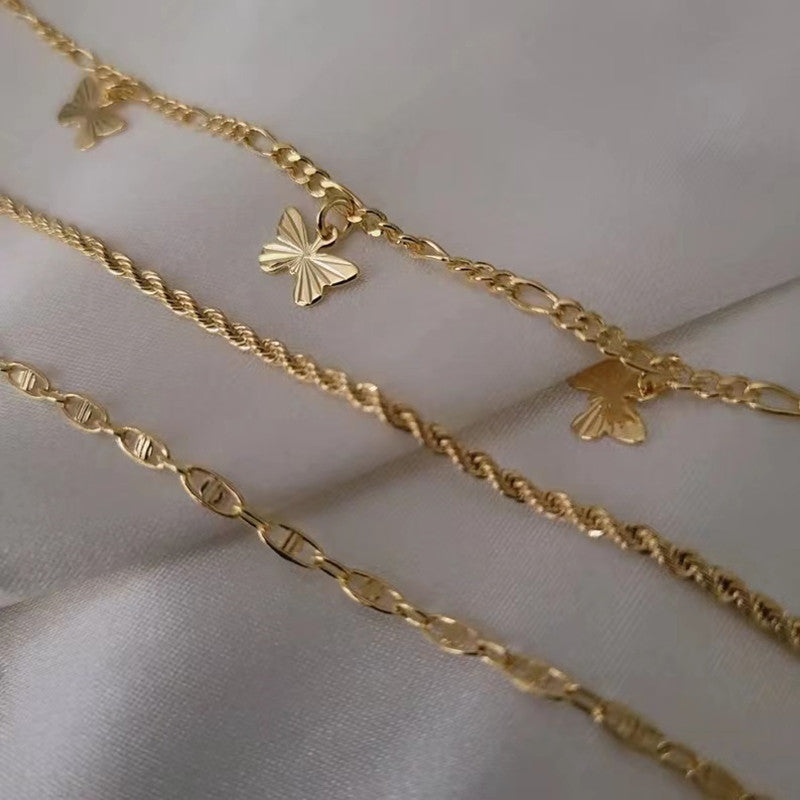 Butterfly anklet – 3-piece set in gold &amp; silver 