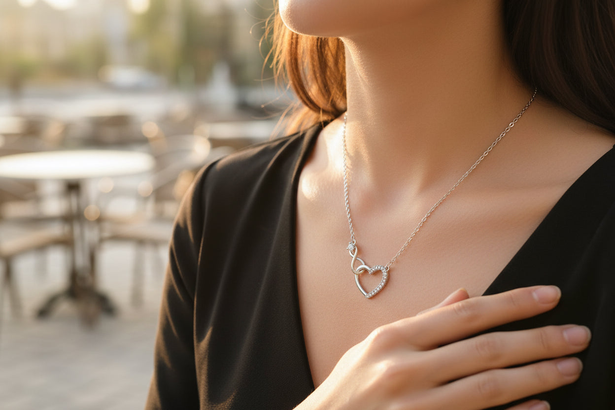 Womens Heart-Shaped Zircon Infinity Love Necklace